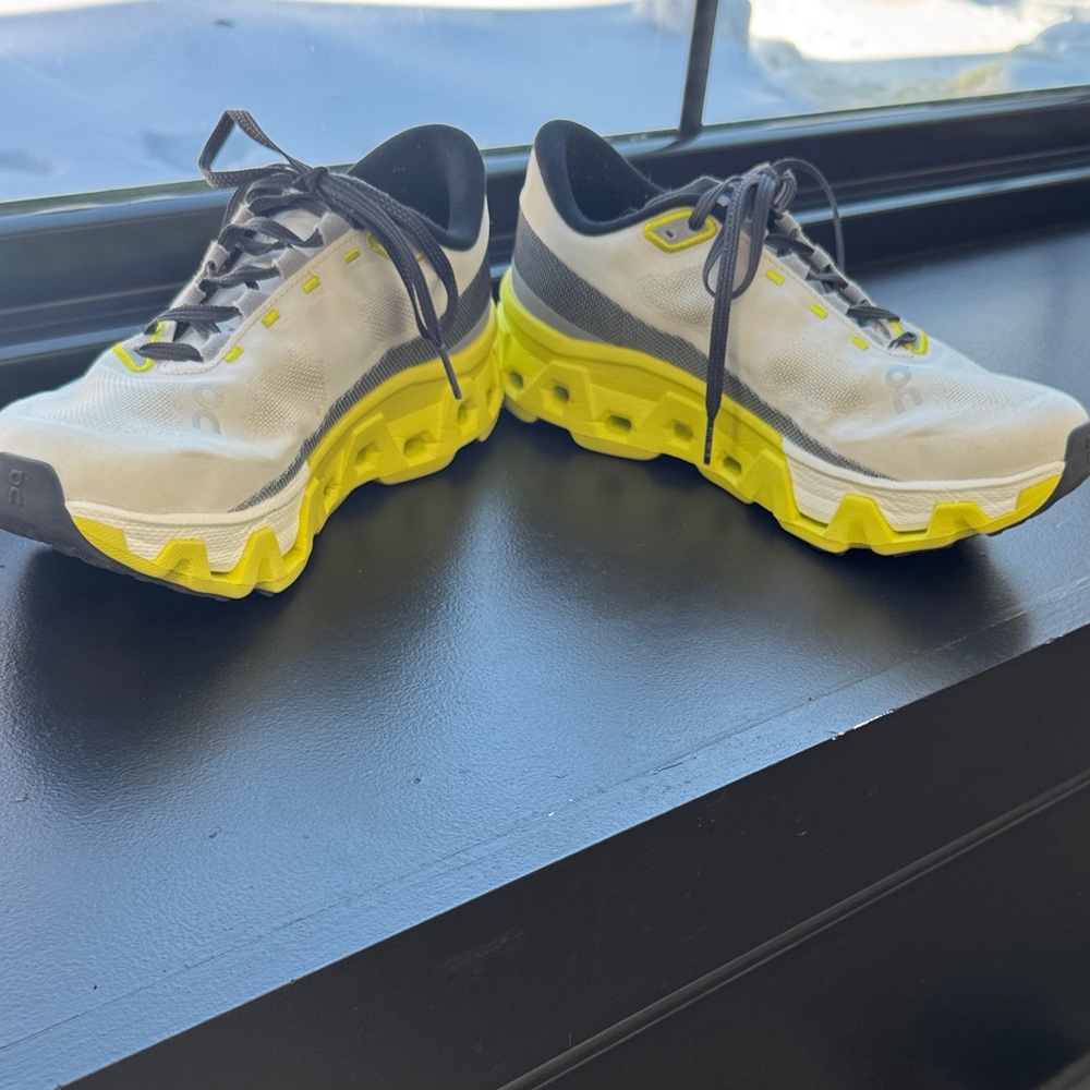 On Running Cloudmonster Hyper White and Neon Yellow Athletic Shoes - Picture 3 of 8